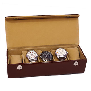Jhola Basta Distress Finish Canvas watch box for 5 watches ( Red )