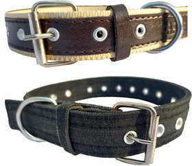 Denim  faux leather Dog Collar  adjustable Neck 9 to 12 inch Belt For Xtra Small Dogs Blue and Brown combo pack of 2