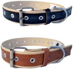 faux leather Dog Collar  adjustable Neck 9 to 12 inch Belt For Xtra Small Dogs Black and Tan combo pack of 2