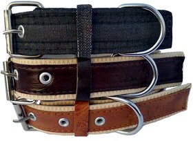 faux leather Dog Collar  adjustable Neck 9 to 12 inch Belt For Xtra Small Dogs Black and Tan and Brown combo pack of 3