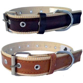                       faux leather Dog Collar  adjustable Neck 9 to 12 inch Belt For Xtra Small Dogs Brown and Tan combo pack of 2                                              