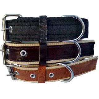                       faux leather Dog Collar  adjustable Neck 9 to 12 inch Belt For Xtra Small Dogs Black and Tan and Brown combo pack of 3                                              