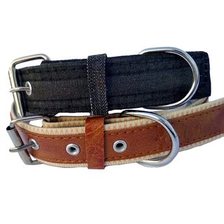                       faux leather Dog Collar  adjustable Neck 9 to 12 inch Belt For Xtra Small Dogs Black and Tan combo pack of 2                                              