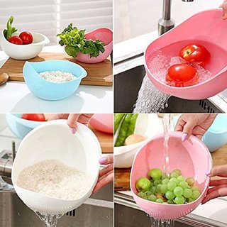 Vessel Crew (Rice Bowl) Plastic Vegetable Fruit Basket Rice Wash Sieve Washing Bowl Colander Colors May Vary