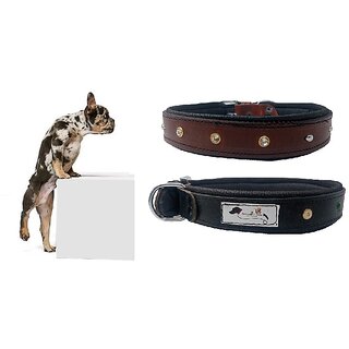                       faux leather Dog Collar  adjustable Neck 15 to 18 inch Belt For Medium Dogs black and Brown combo pack of 2                                              