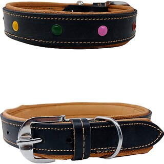                       faux leather Dog Collar  adjustable Neck 12 to 15 inch Belt For Small Dogs Brown and Tan combo pack of 2                                              