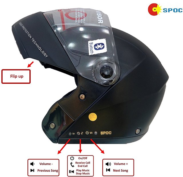 Buy Studds Flip Up Bluetooth Helmet With Call Music Function ISI