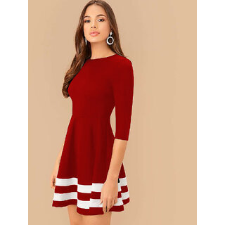                      Vivient Women Red Bottom White Double Stripe Midi Dress                                              