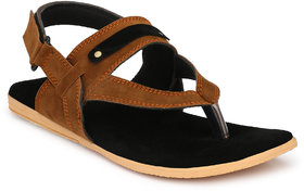 Shoegaro Men's Black & Tan Suede Casual Sandal