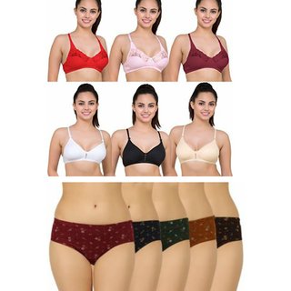 Pack of 6 Multicolor Non- Padded Bra and Pack of 5 Cotton Panty ( 0012 ) by Minha Fashion