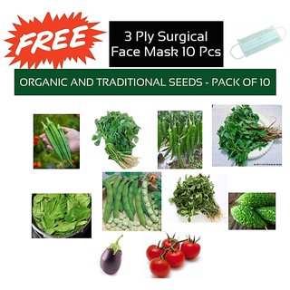 Organic And Traditional Seeds Combo Of 10 Pcs With Free 3ply Mask 10pcs