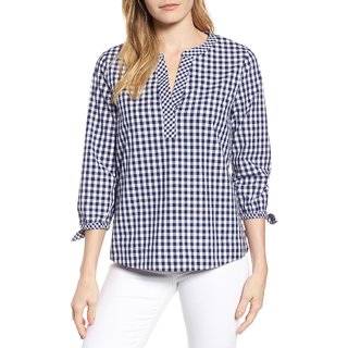                       Vivient Women Blue Small Check Long Top                                              