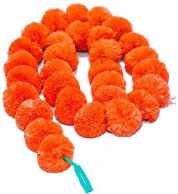 Artificial Marigold Flowers Garlands Phool Mala, Puja Decoration Flowers, Genda Phool,(Dark Orange) (Pack of 5 Strips)