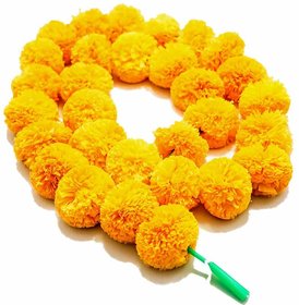 Artificial Marigold Flowers Garlands Phool Mala, Puja Decoration Flowers, Genda Phool, (Yellow Color) Pack of 5 strip