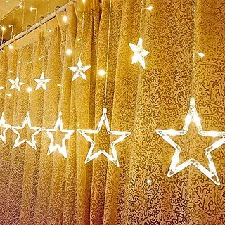                       Star shaped led Lighting String Lights Star Curtain Lights 12 Stars(6 big stars 6 small stars) ( Yellow) For Diwali                                              