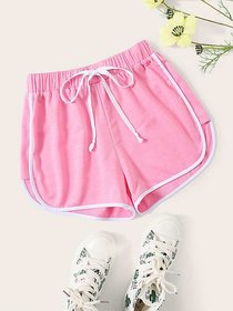 Vivient Pink Plain Cotton Blend Short For Women