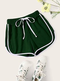 Vivient Women Green Plain Cotton Blend Short