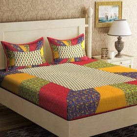 TRENDY MULTI CHECKERED 90/100 DOUBLE BEDSHEET WITH TWO PILLOW COLOUR