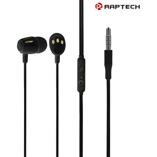 Raptech Black Wired In the Ear Earphones With Mic 3.5mm Jack Compatible With All