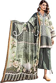 Aliya Fashion Mart Women Designer Embroidery Lawn Cotton Dress Material Green Color