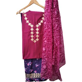 Aliya Fashion Mart Women Gota Patti Designer Dress Material Khadi Cotton  Pure Crepe Fabric Purple Color