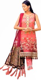 Aliya Fashion Mart Women Designer Pakistani Dress Material Peach Color UN Stitched