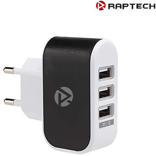 Raptech 3 Ports 3.1A Triple USB Port Wall Home Travel AC Charger Adapter EU Plug Mobile Phone Charger Black