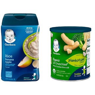 Gerber Cereal & Lil Crunchies Combo (Pack of 2) - Rice & Banana Apple Cereal + White Che Broccoli