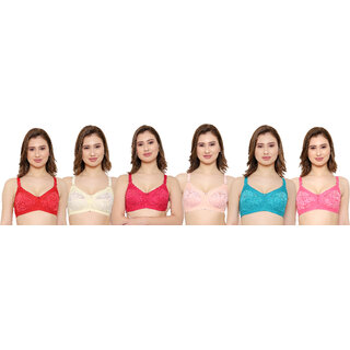 Buy KSB ENTERPRISES Women's Full Coverage Wirefree Poly Cotton with Net Bra  Online - Get 77% Off