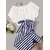 Westchic Navy Basic Striped Pajama with Round Neck White Top For Women