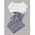 Westchic Navy Basic Striped Pajama with Round Neck White Top For Women