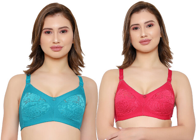Buy KSB ENTERPRISES Women's Full Coverage Wirefree Poly Cotton with Net Bra  Online - Get 70% Off