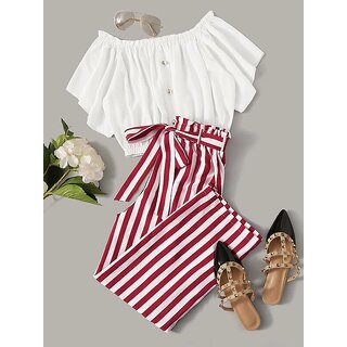 Westchic Women s White Top Red Striped Palazzo