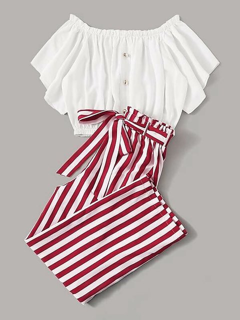 Westchic navy basic top striped pajamas