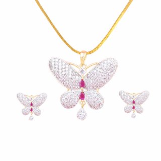                       Sunhari Jewels  AD Butterfly Pendant Sets for girls and women                                              