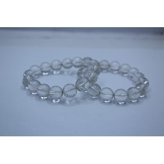                       Shubh Sanket Vastu Crystal White Crystal Quartz Bracelet Beads 8 mm 3 inches                                              