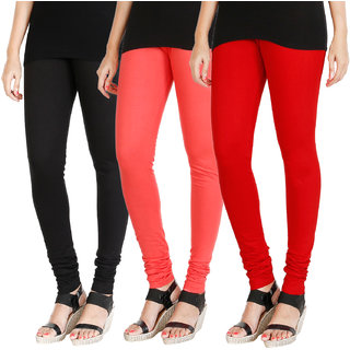 HRINKAR BLACK PEACH RED Soft Cotton Lycra Plain girls leggings combo Pack of 3 Size - L, XL, XXL - HLGCMB0622-XXL