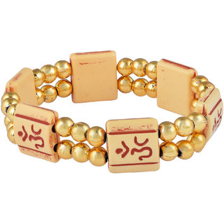                       MissMister Gold plated and Wooden beads Om elastic stretch bracelet Men Women Hindu temple jewellery                                              