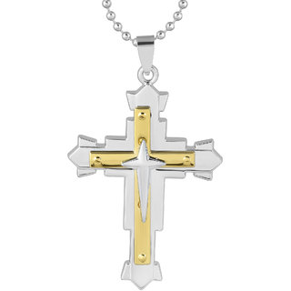                       MissMister Brass Gold and Silver plated Heavy Cross Crucifix Pendant Christian catholic Men Women                                              