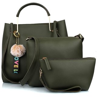 TMN Green Combo of Handbag with sling bag and Cosmetic Pouch-CB-GRN3