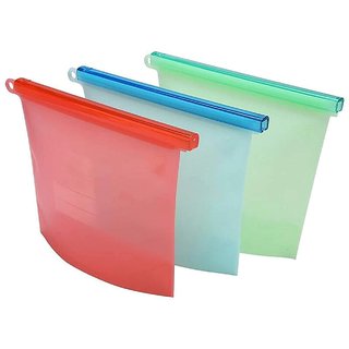                      Alciono Silicone Food Storage Container Organiser Bag 1LTR  Airtight  Ziplock  Heat and Cold Resistan Pack of 3                                              