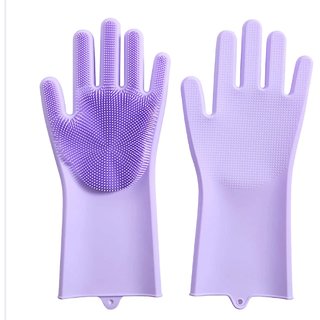                       Alciono Puple Magic Dishwashing Gloves with Scrubber,Silicone Cleaning Reusable Scrub Gloves for Wash Dish, Pack of 1                                              