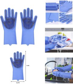 Alciono Blue Magic Dishwashing Gloves with Scrubber, Silicone Cleaning Reusable Scrub Gloves for Wash Dish, Pack of 1