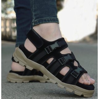 Way Beach Black Velcro Sandals For Men 