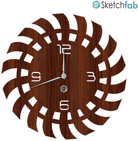 Sketchfab Fan Shape D112 Without Glass Decorative Wooden Wall Clock Non Ticking Silent - BROWN