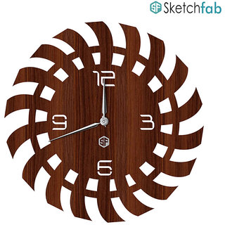 Sketchfab Fan Shape D112 Without Glass Decorative Wooden Wall Clock Non Ticking Silent - BROWN