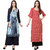 Saadhvi Blue and Red Crepe Striped Pack of 2 Kurtas