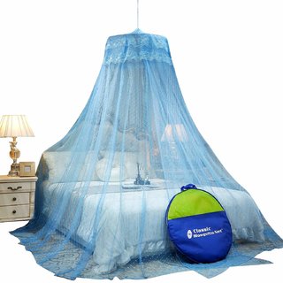                       Classic Mosquito Net Polyester Hanging Mosquito Net for Double Bed (Blue)                                              