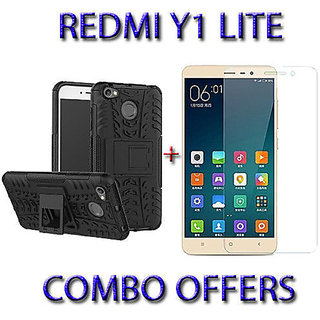                       Redmi Y1 Lite,Defender Stylish Hard Back Armor Shock and white Tempered Glass, Back Cover,(COMBO TYRE CASE)                                              
