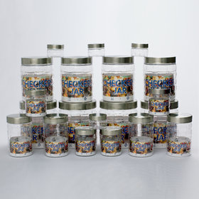 G-Pet Checkerd Jars Plastic Container Steel Cap  (Set Of 15) 1800ml 3, 1200ml  3, 450ml 3, 200ml 3, 50ml 3